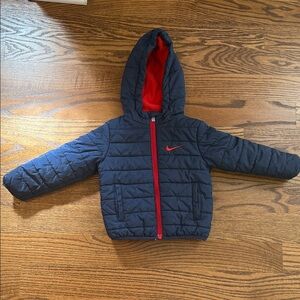 Nike Navy and Red Kids Quilted Hooded Jacket